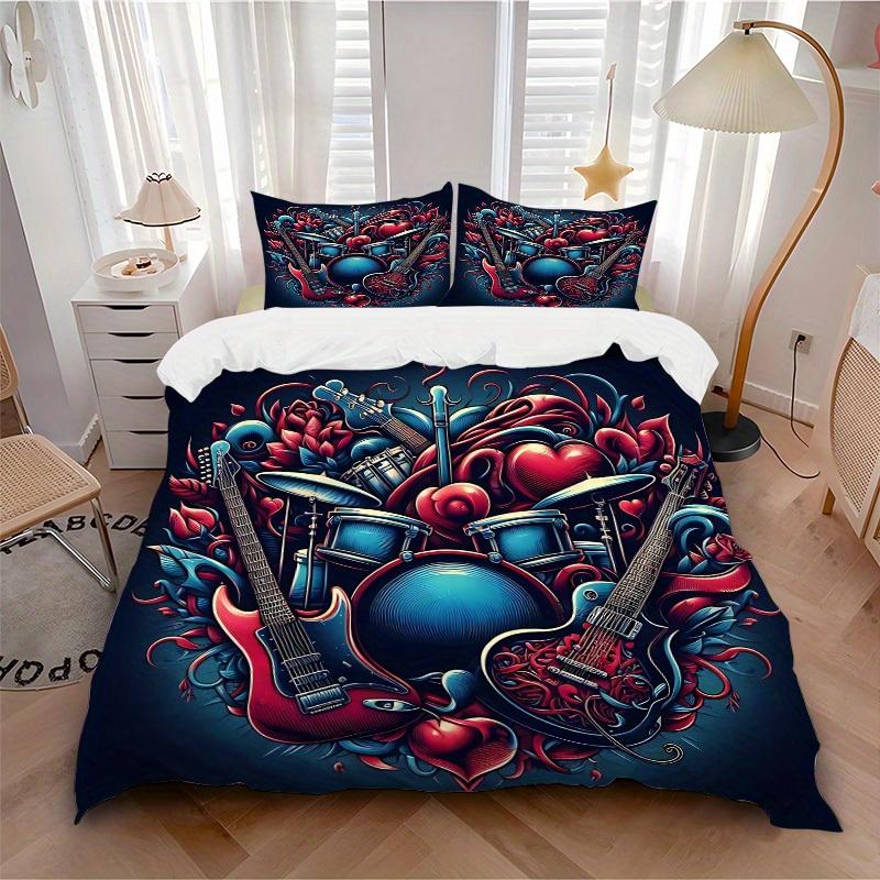 

3pcs Music Love Bedding Cover Set, Fashion Classic Popular Print Bedding Set, Soft Comfortable, All - Season Use, For Bedroom186 135x200cm