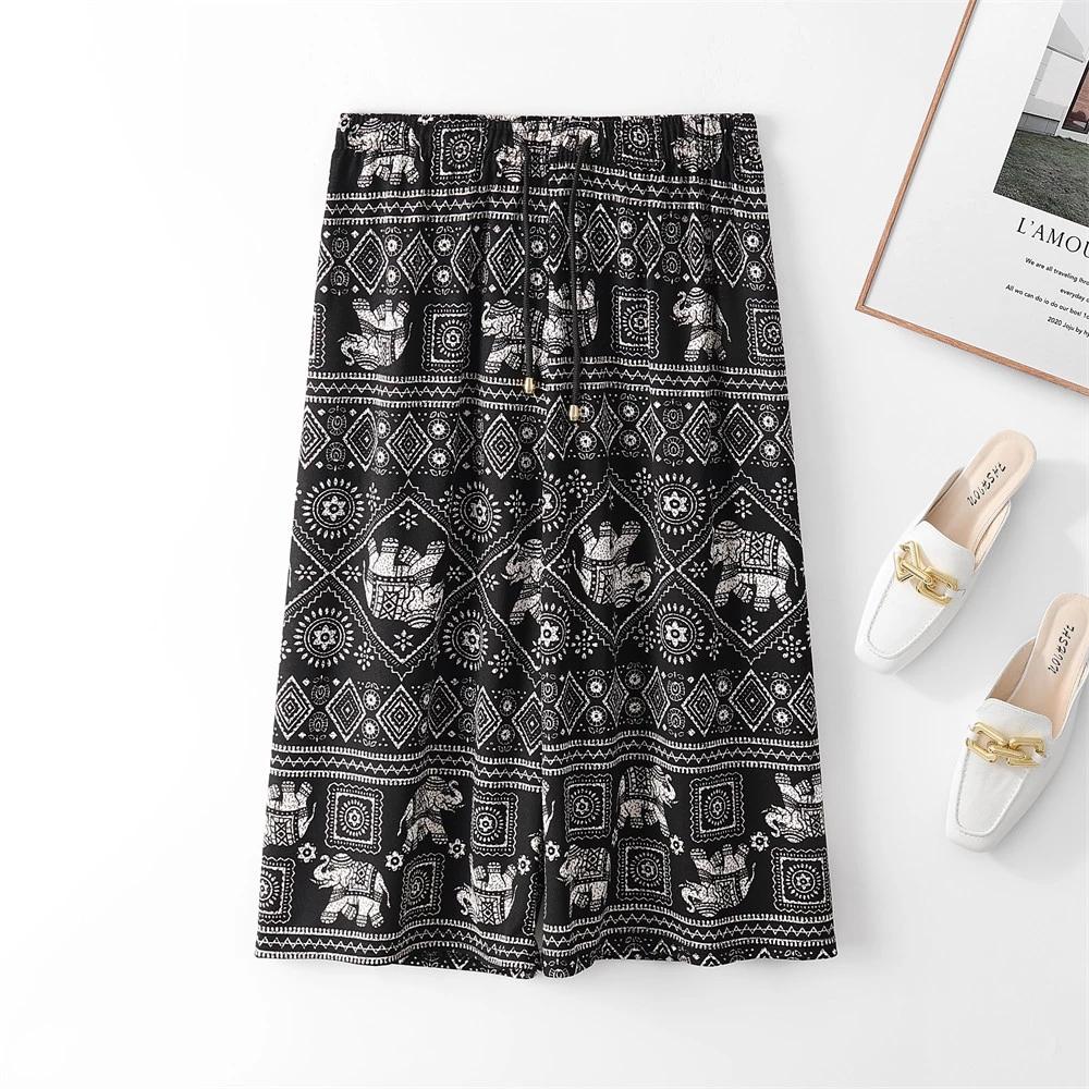 Elephant Capris Crop Pants Adjustable Elastic Waistband Rope Loose Legs Women Men Unisex Print Thailand Casual Streetwear Beach Bohemian Retro Vintage