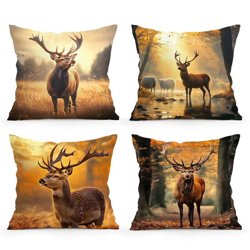 Cuscini Cervo di Foresta Federa Stampata Poliestere 45x45cm Copricuscino Decorativo per Divano Federa per Cuscino Decorazione Casa