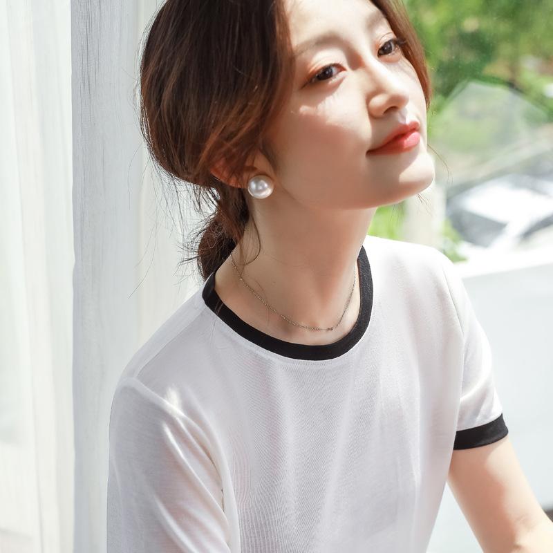 Women Summer T-Shirt Short Sleeve Patchwork Lady Tee Tops