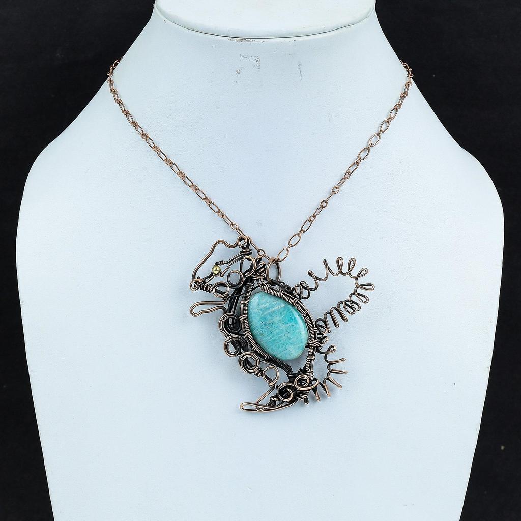 Amazonite Pendant Copper Wire Wrapped Pendant Rabbit Pendant Wire Wrap Gemstone Jewelry Handmade Pendant Unique Copper Jewelry Wedding Gifts