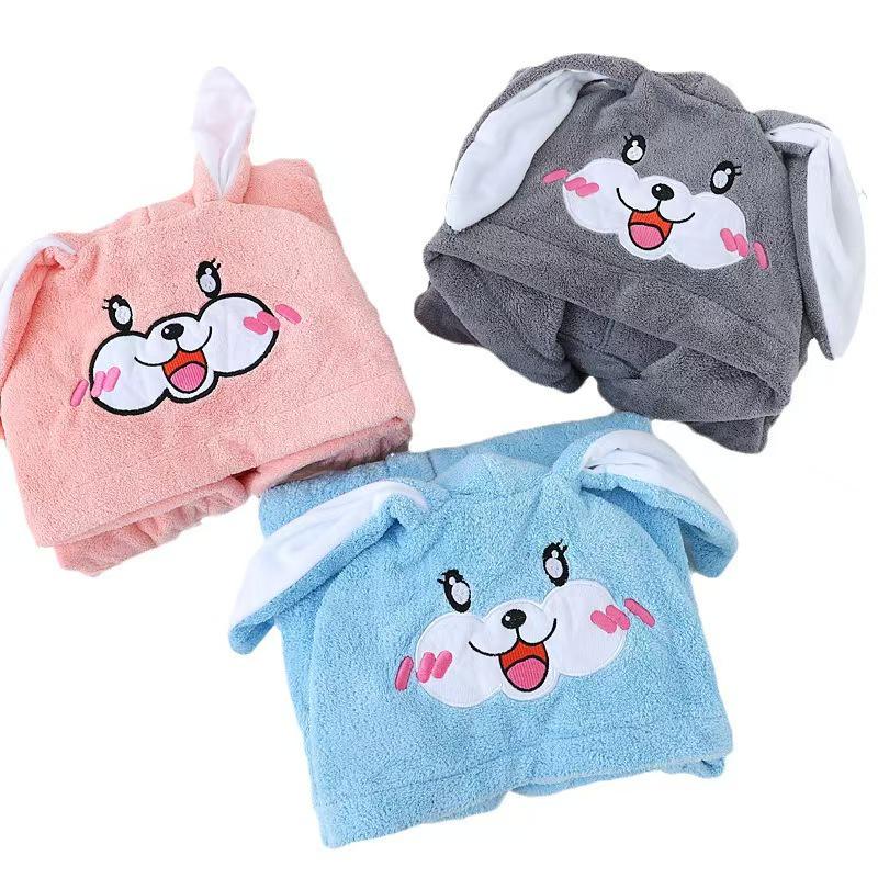 Cartoon Hooded Coral Fleece Bathrobe for Boys & Girls