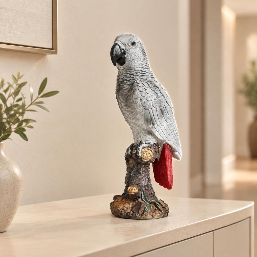 Resin Parrot Figurine Lifelike Statue with Tree Stump Base Compact