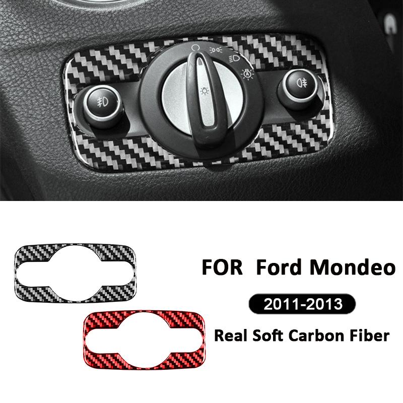 For Ford Mondeo 2011-2013 Carbon Fiber Auto Interior Front Headlight Adjust Control Buttons Knob Panel Frame Decoration Sticker