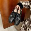 Autumn and winter new Hatton College shrinkage horse leather double buckle round head thick heel British style leather shoes