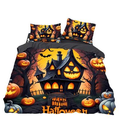 Horro Halloween Purple Castle Pumpkin 3D Print Bedding Set Soft Duvet Cover King Queen Twin Size Halloween Gift Bedroom Decor