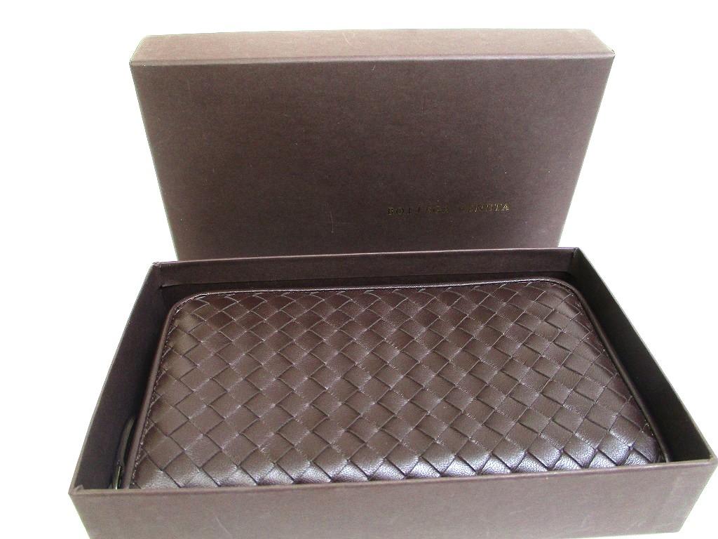 Authentic BOTTEGA VENETA Intrecciato Dark Brown Leather Round Zip Wallet Purse #b245  Open box