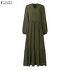 ZANZEA Women Casual V-Neck Long Sleeve Elegant Long Dress