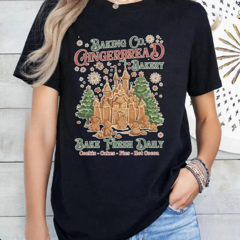 

Baking Company Gingerbread Baking Christmas Print Unisexs and Womens TShirts Cotton Short Sleeves Loose Plus Size Y2k Top 4XL