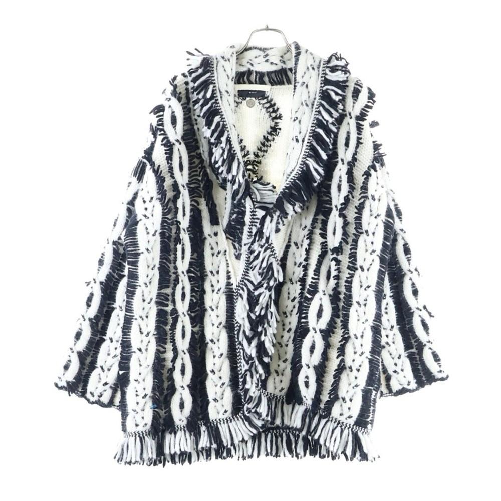 Alanui Jungle Beat Alpaca Wool Knitted Fringe Low Gauge Knit Cardigan White Used Unisex T-Shirt XXXL