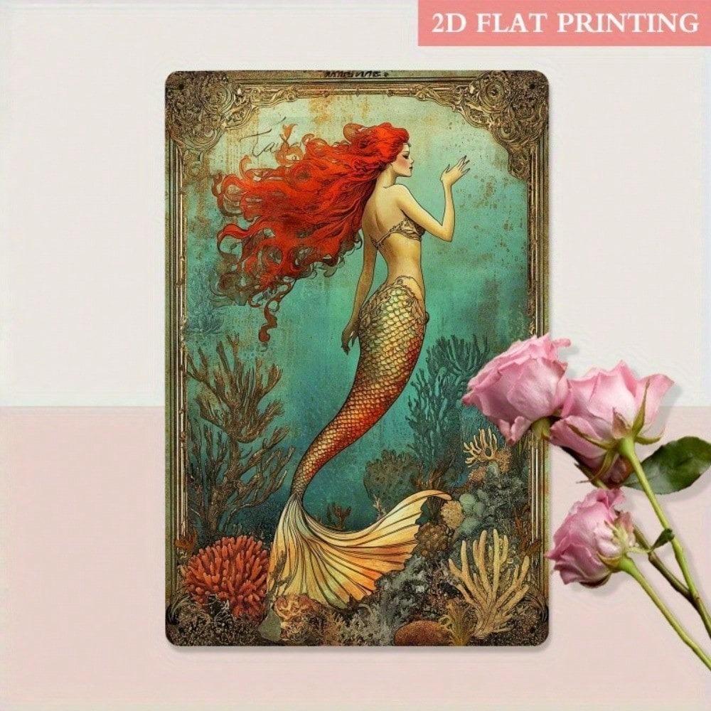 Vintage Mermaid Tin Sign Wall Art 8x12 Inch Retro Cafe Home Decor Metal Plaque