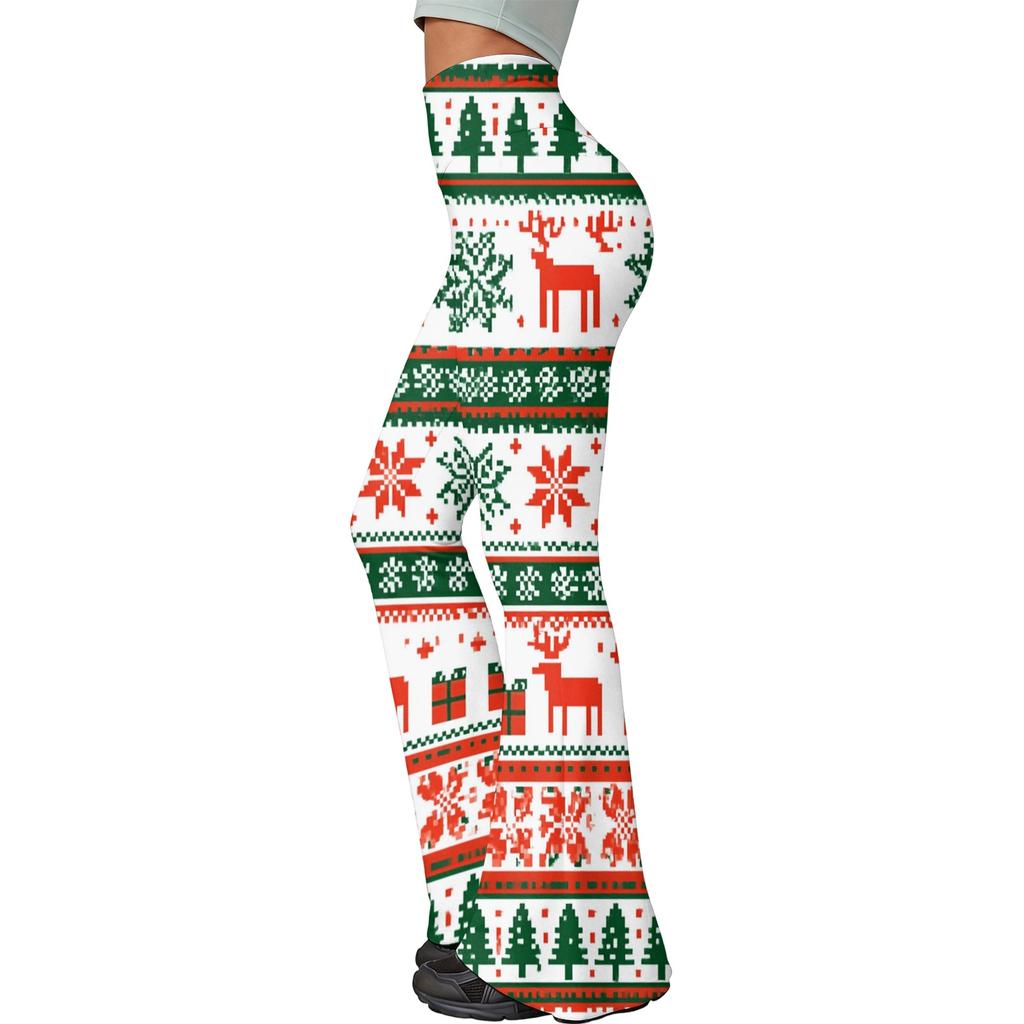 Women's Christmas Printed High Waisted Flared Yoga Pants Casual Slim Fit Everyday Wear