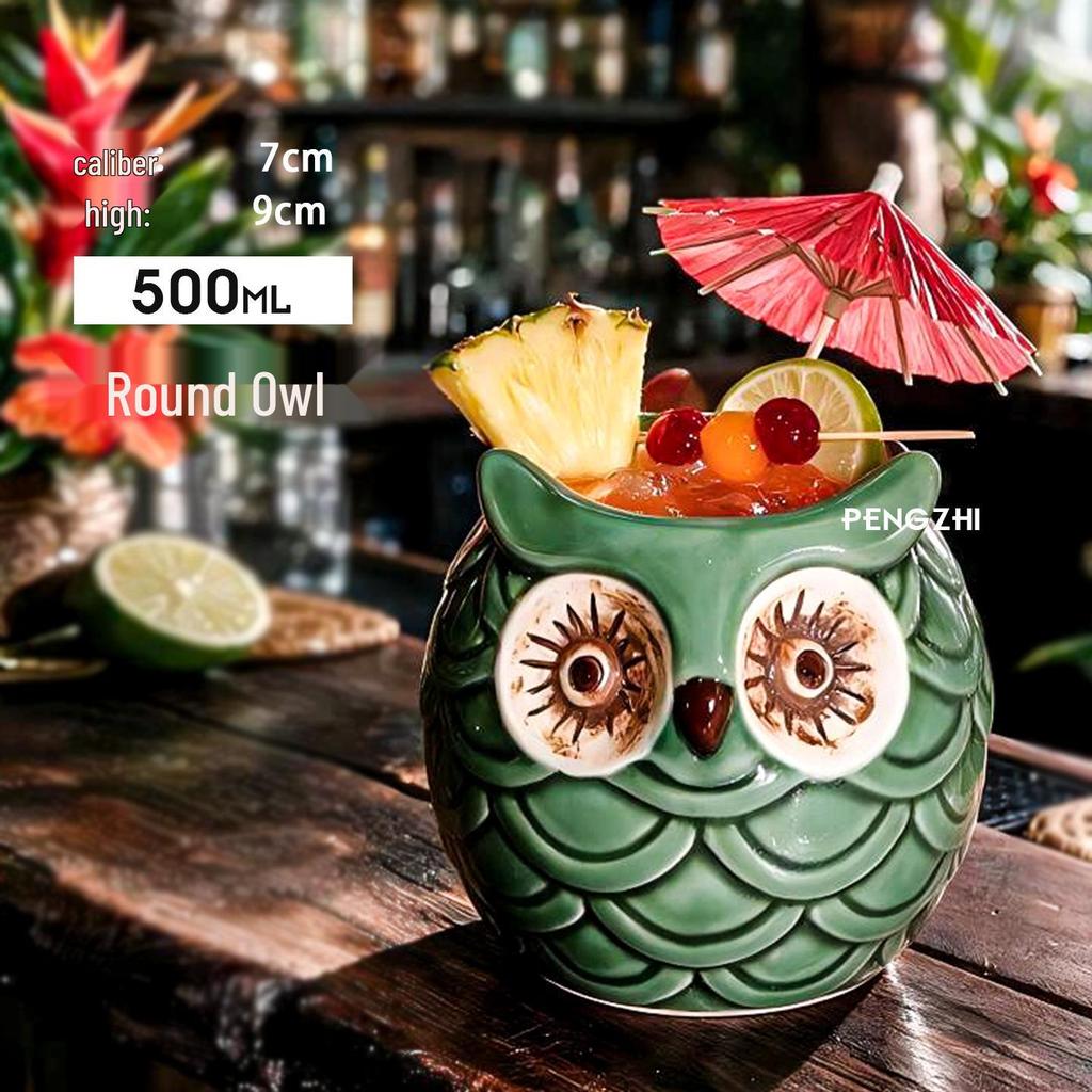 Bicchiere da Cocktail in Ceramica Teschio Zombie Tiki Hawaiano