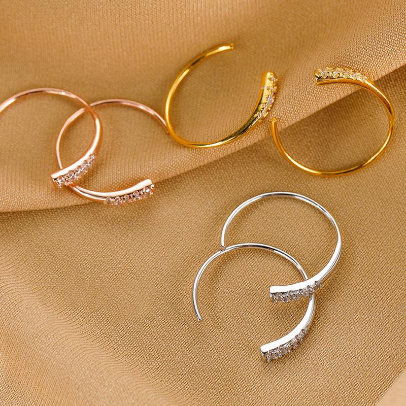 Flash Diamond Earrings Wish Cross-Border Foreign Trade Personalized Row Diamond Earrings Clip Design Semi-Circular C-Shaped Stud Earrings Simple