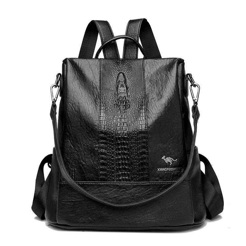 Sac à dos pour femme rétro en cuir souple Design antivol Motif crocodile Sac d'école pour femme Peut être porté à une épaule
