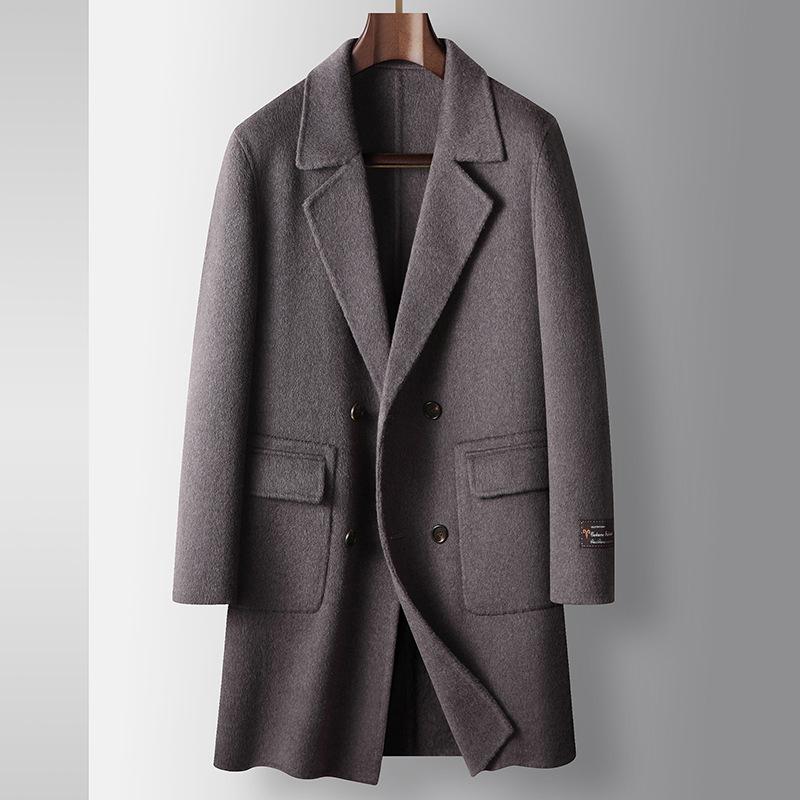 Autumn and Winter Medium and Long 100% Wool Lapel Trench Coat, Youth Light Luxury Business Double-sided Warm Jacket