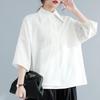 Women's Black Loose-Fit Irregular Top with Three-Quarter Sleeves