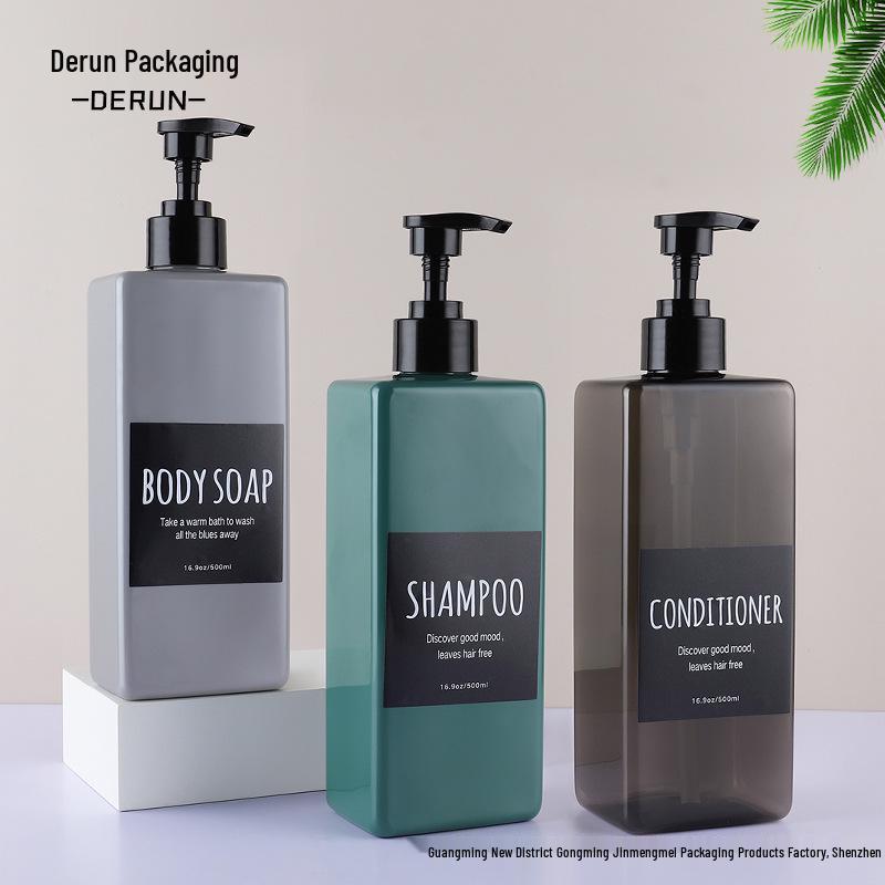 500ml Brown Shampoo & Conditioner Square Refill Bottle with Pump
