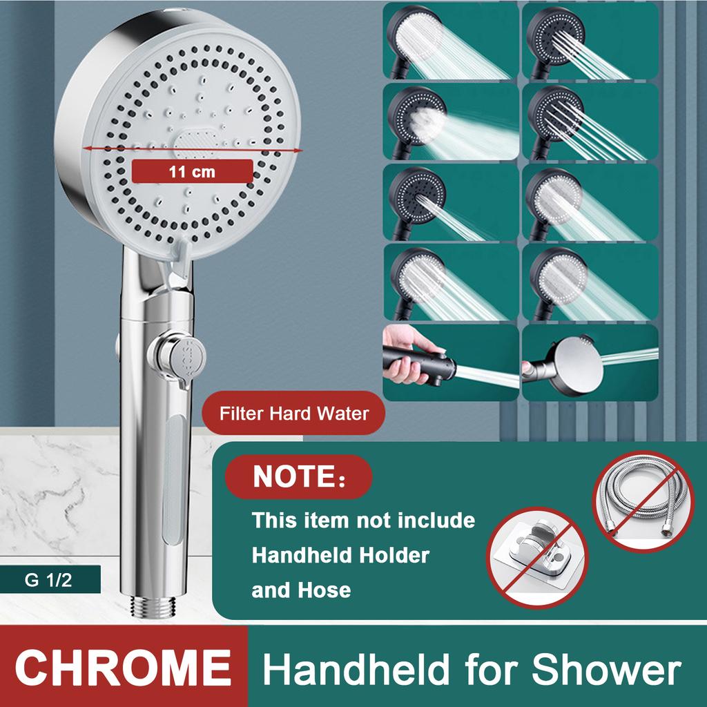 High Pressure Shower Head 5 Modes Handheld Adjustable Showerhead with Hose Water Saving One-Key Stop Spray Nozzle