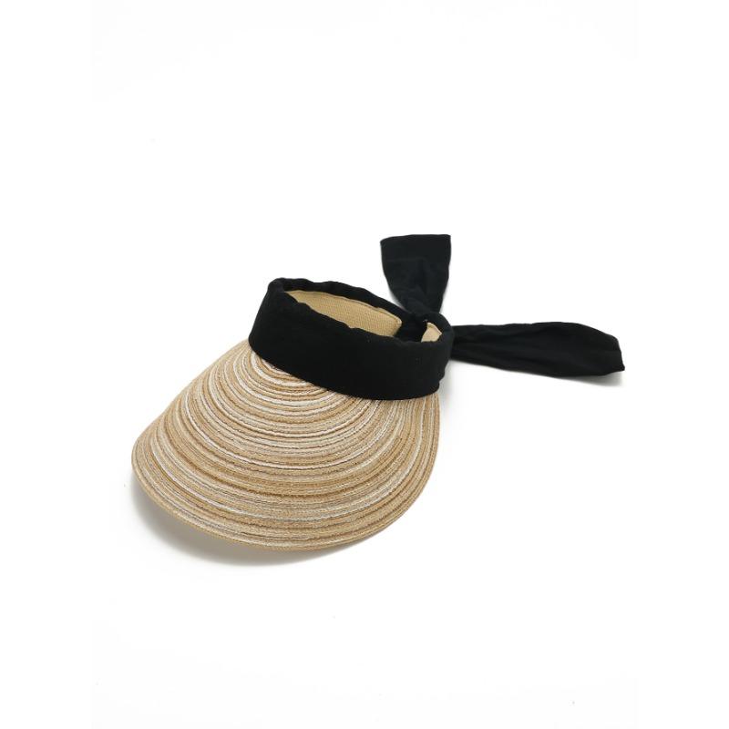 Empty top sunscreen straw hat summer leisure travel commuter visor adjustable strap large brim hat