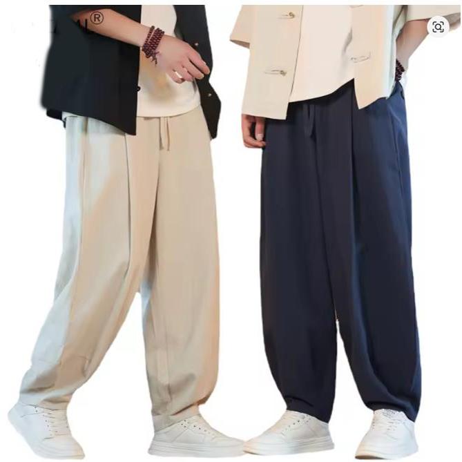 Cotton Linen Harem Pants Solid Color Loose Large Jogging Sweatpants Breathable Basic Streetwear