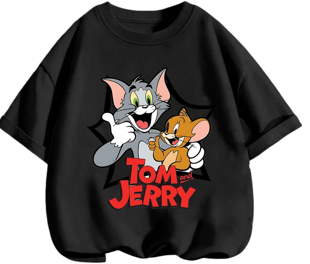Outdoor Leisure Tom And Jerry Short Sleeve Tee Trendy Fashion Cartoon Print Kids Casual Summer Tops