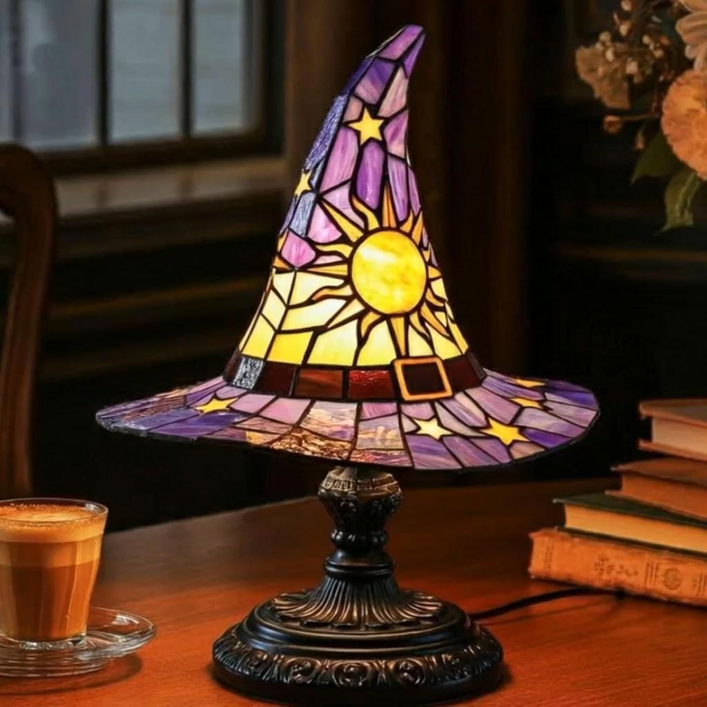 Lampa w kształcie Kapelusza Czarownicy na Halloween Żywiczny Ozdoba Lampka na USB Dekoracja, Świąteczna Lampa Stołowa