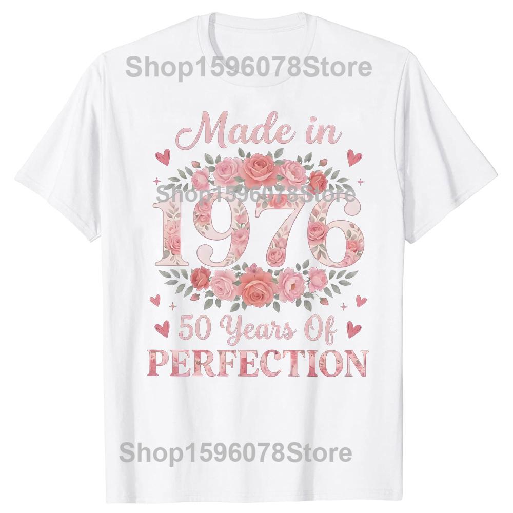 50th Birthday Gift Tees Made in 1976 Apparel Floral Birthday Shirt Birthday Celebration Gift for Wife Mom Sister Women Clothing