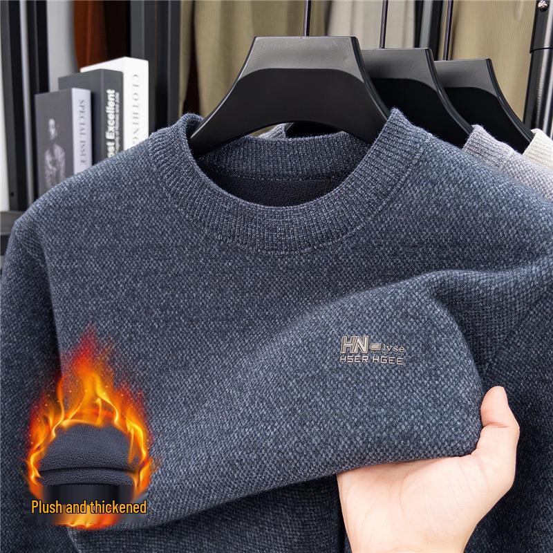 Men s Winter Thickened Mink Wool & Velvet Knit Sweater - Warm, Casual Fashion Pullover for Middle-Aged Men XXXL синий/серый