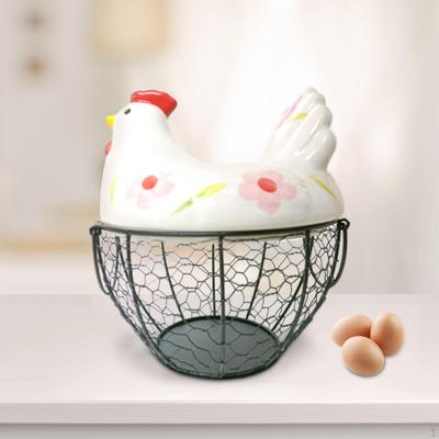 Chicken Egg Basket Black Metal Mesh Wire Storage Container Holder