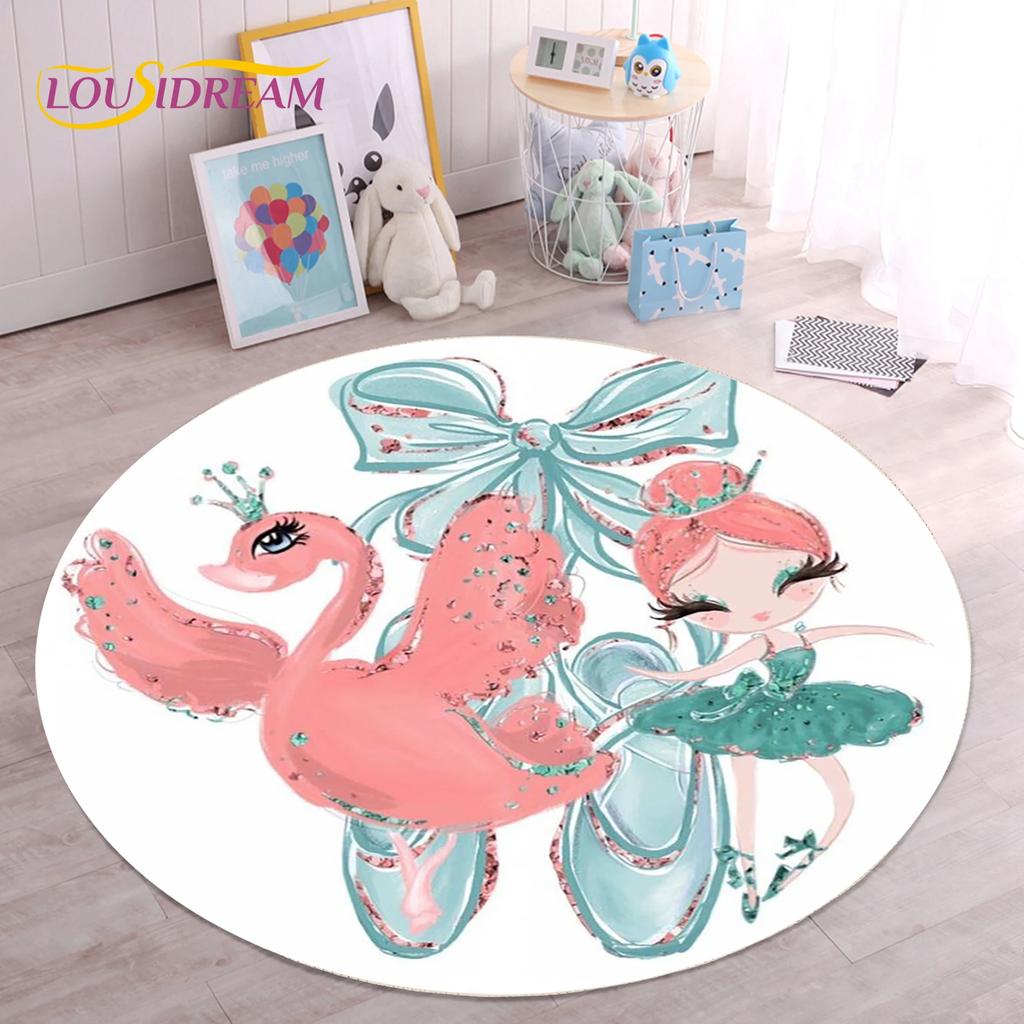 Cute Ballet Girl Ballerina Fairy Unicorn Cartoon Round Area Carpet Rug for Living Room Bedroom Kids Decor,Pet Area Rug Non-slip