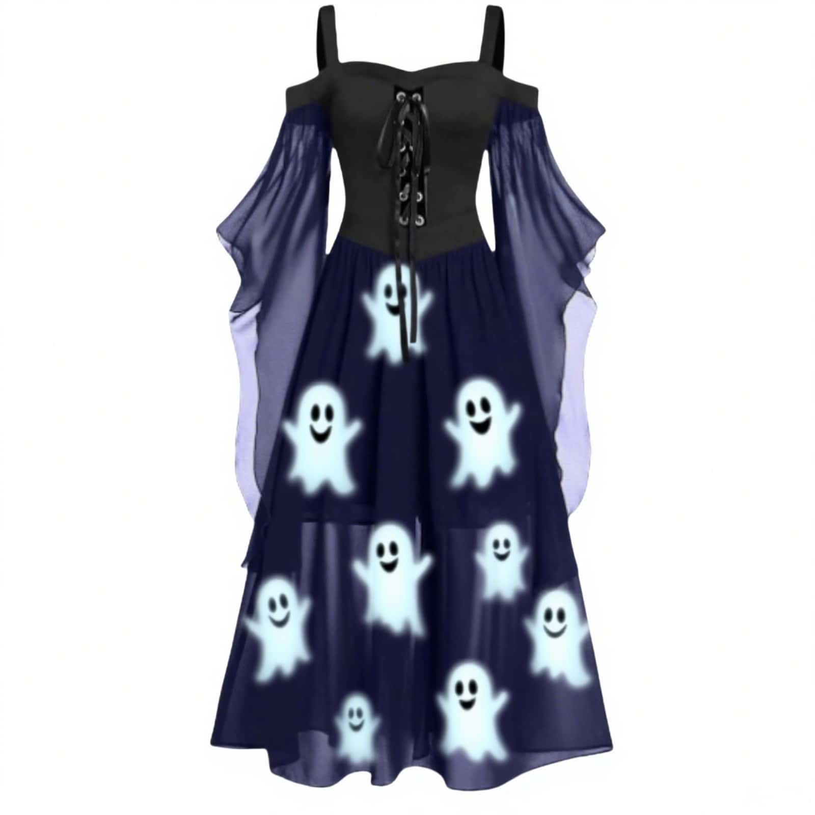 

Women s Fashion Halloween Strapless Print Tie-Waist Full-Skirted Long Dress S