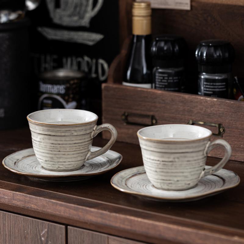 Gray Cup Saucer Ritual Afternoon Tea Coffee Cup Saucer Retro High Value Ceramic Cup Saucer Household Water Cup