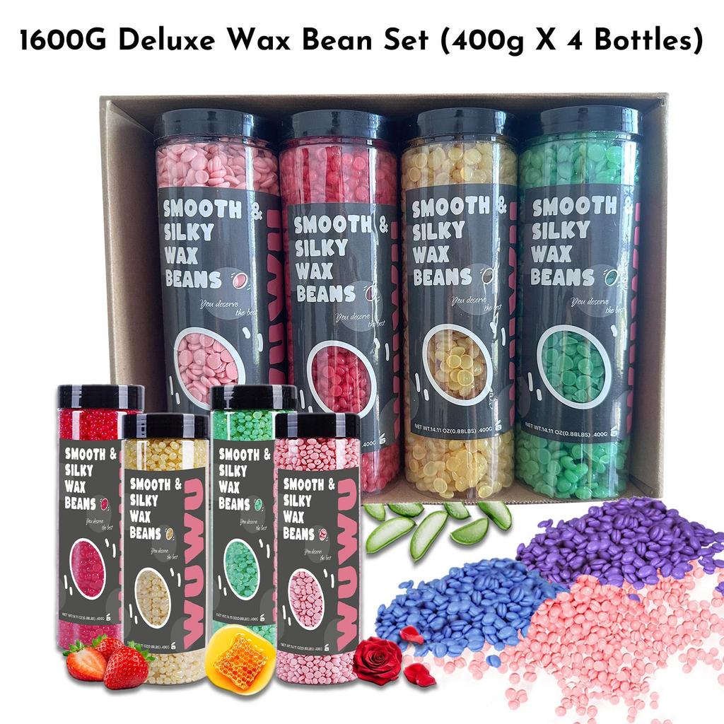 Perfect Halloween Gift Set-WUWUVISTA 1600g Wax Bean Set(400gX4), Hair Removal Hard Wax Beads for Wax Heater Painless for All Hair Types/Body/Face/Leg