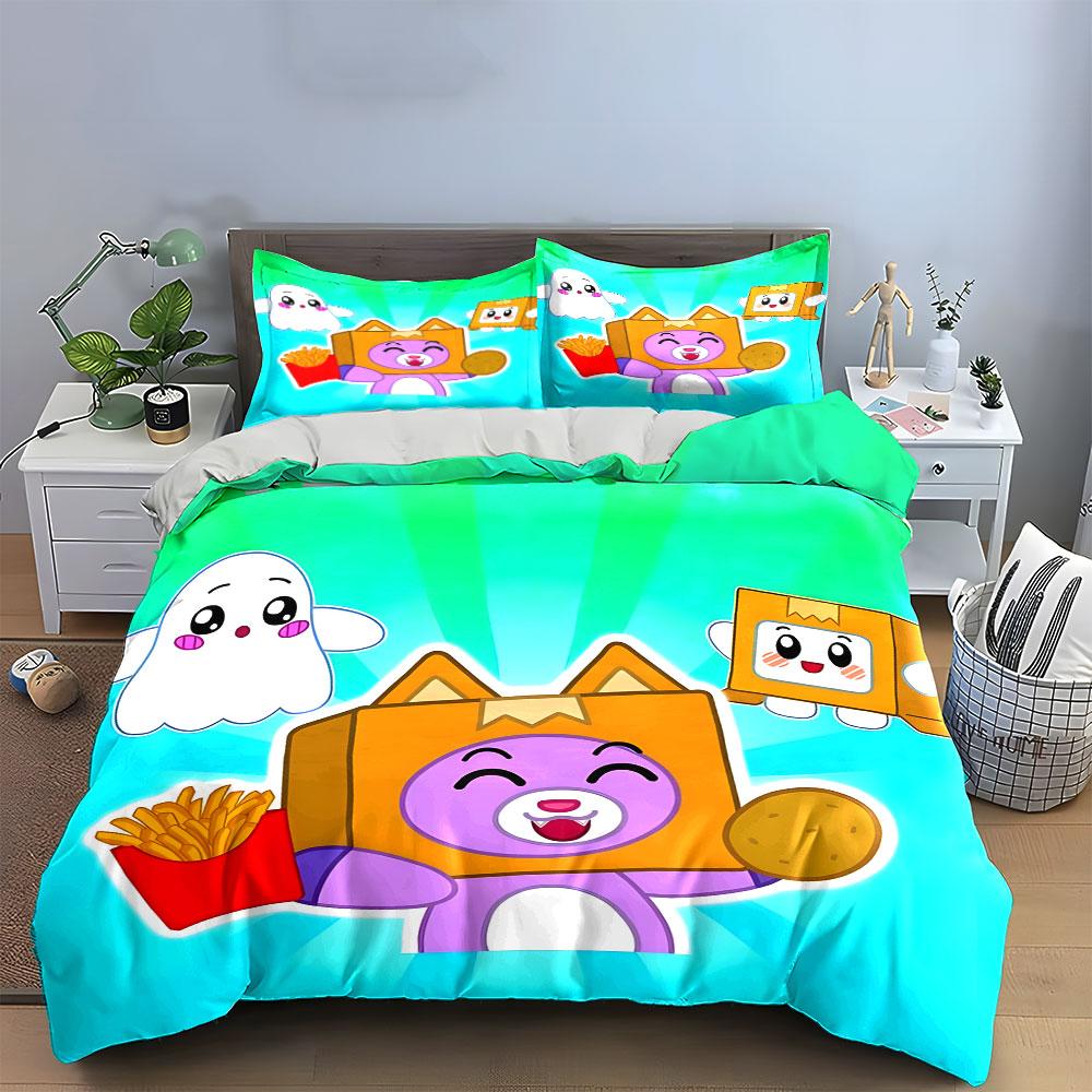 Cute Purple Fox Cartoon Bedding Bedding Duvet Cover Set Duvet Cover Pillowcases (1 * Duvet Cover 2 * Pillowcases, without duvet insert)