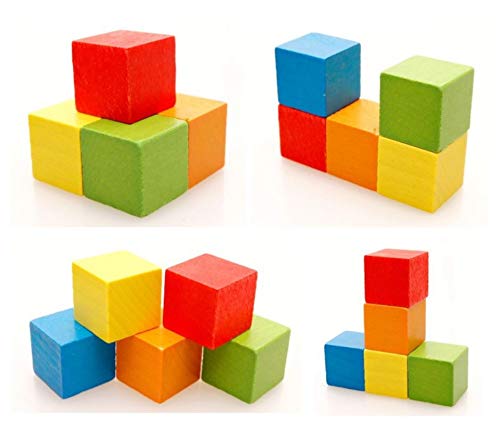 Sasuga Wooden Cube Building Blocks, 100 Pieces, Educational Toy for Toddlers and Adults (Colorful)