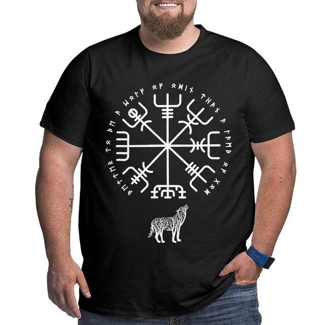 Vegvisir Futhark Runes Navigator T Shirt for Men Valhalla T-Shirt Big Tall Tee Clothing Plus Size Big Size Large 4XL 5XL 6XL