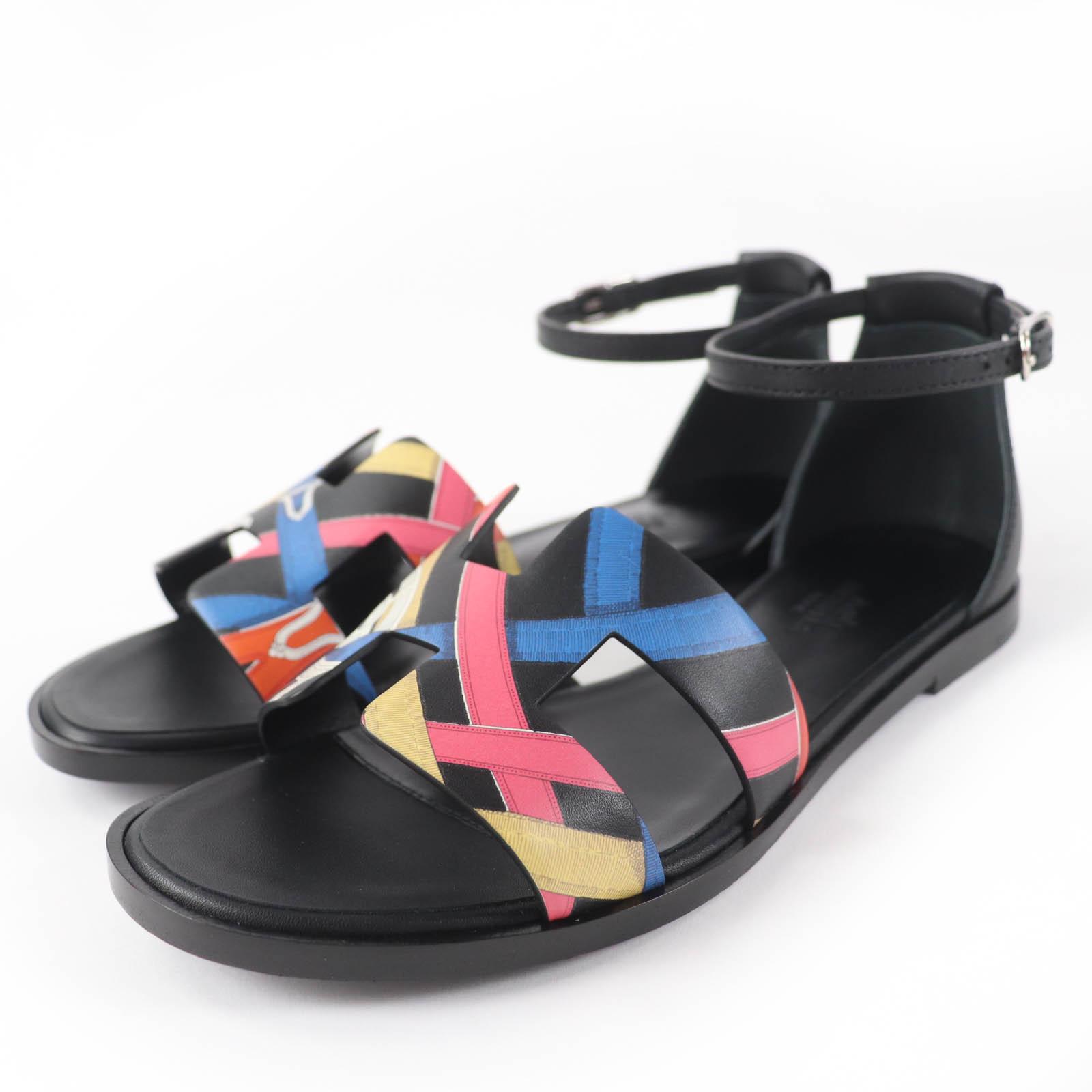

Pristine HERMES Sandals Santorini ankle strap leather black leather Women 35 Used