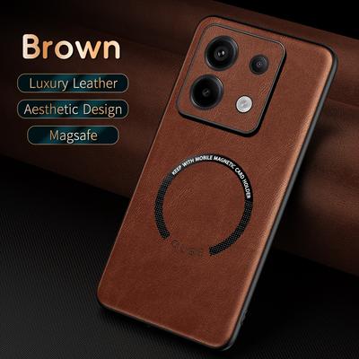 Luxury Leather Magnetic Magsafe Case for Redmi Note 13 12 11 10 Pro 5G 4G Redmi 13C Car Mount Case Silicone Shockproof Full Protection Cover