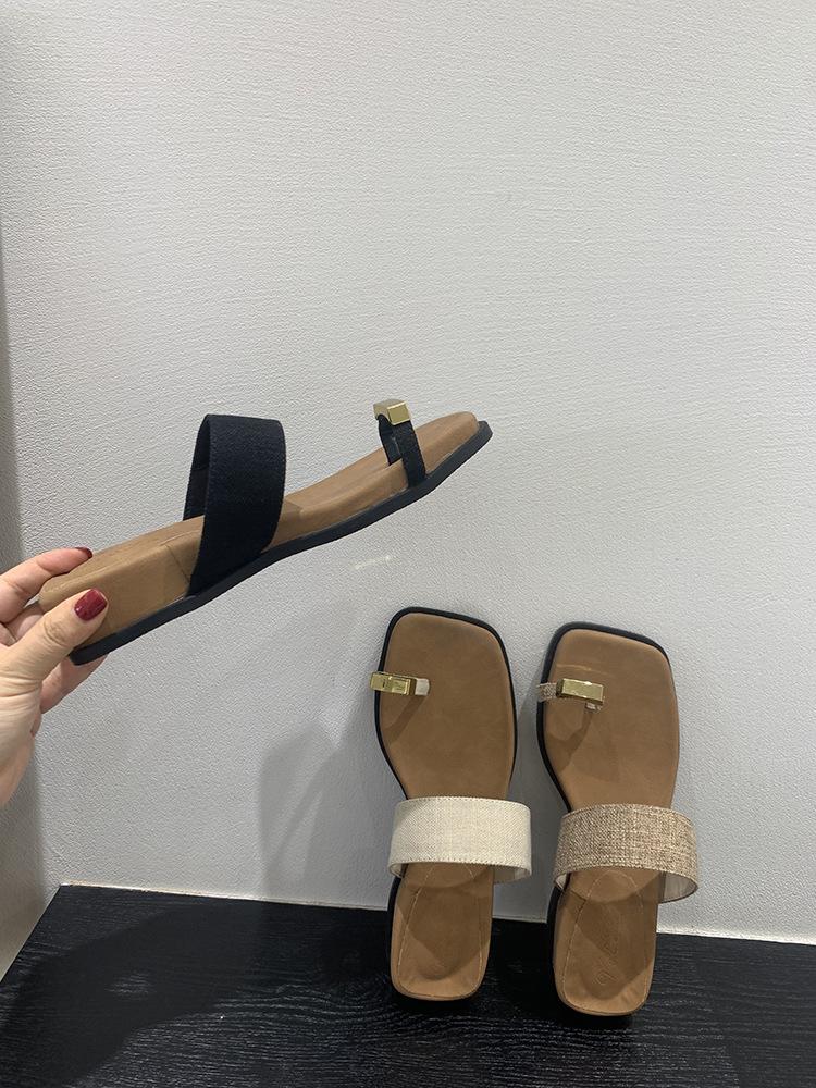

3CM slope heel pinch Roman slippers women s summer seaside beach shoes linen cool slippers fashion women s shoes outer wear 35