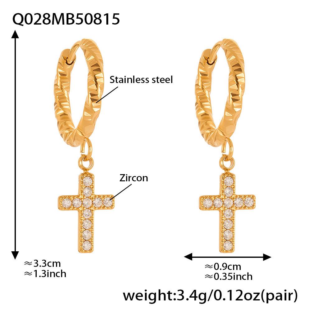 18k Gold-Plated Stainless Steel Zircon Cross Earrings – Minimalist Luxury Style