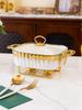 Rectangular Golden Ceramic Baking Casserole Pot with Stand