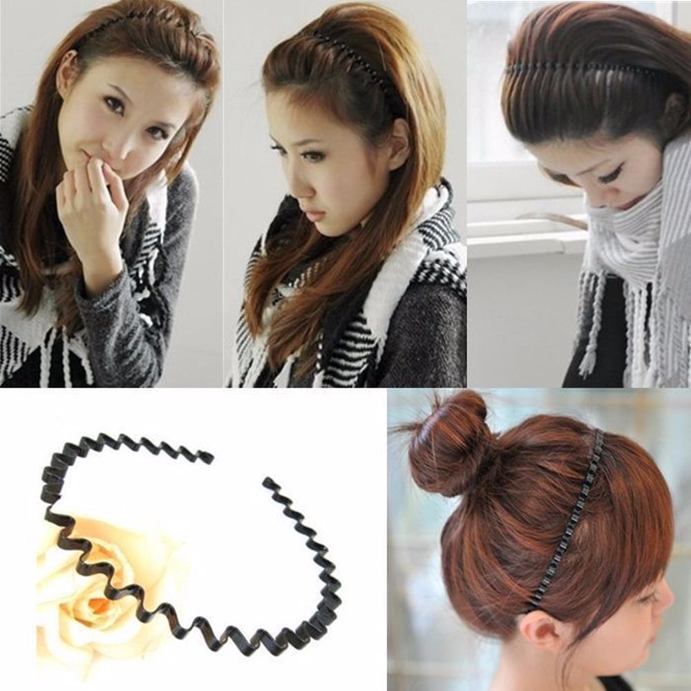 Metal Men Women Unisex Wavy Hair Head Hoop Band Sport Headband Hair Accessory