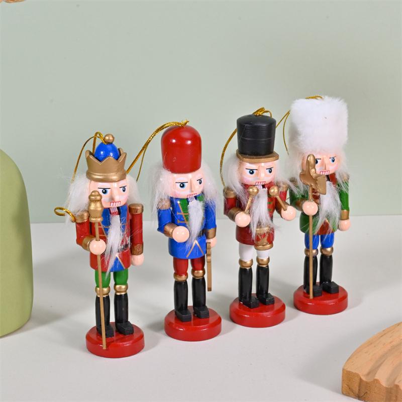 1/4Pcs Soldier Figure Christmas Tree Pendant Mini Wooden Nutcracker Ornament Office Table Xmas Decor Statues Gifts For Friend