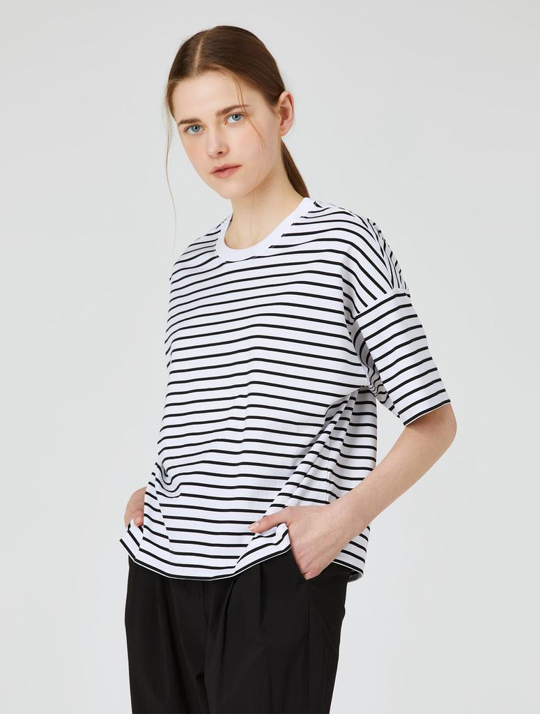 YJACK W_Stripe Oversized Short Sleeve T-Shirt (180Gsm) Ljt1173S