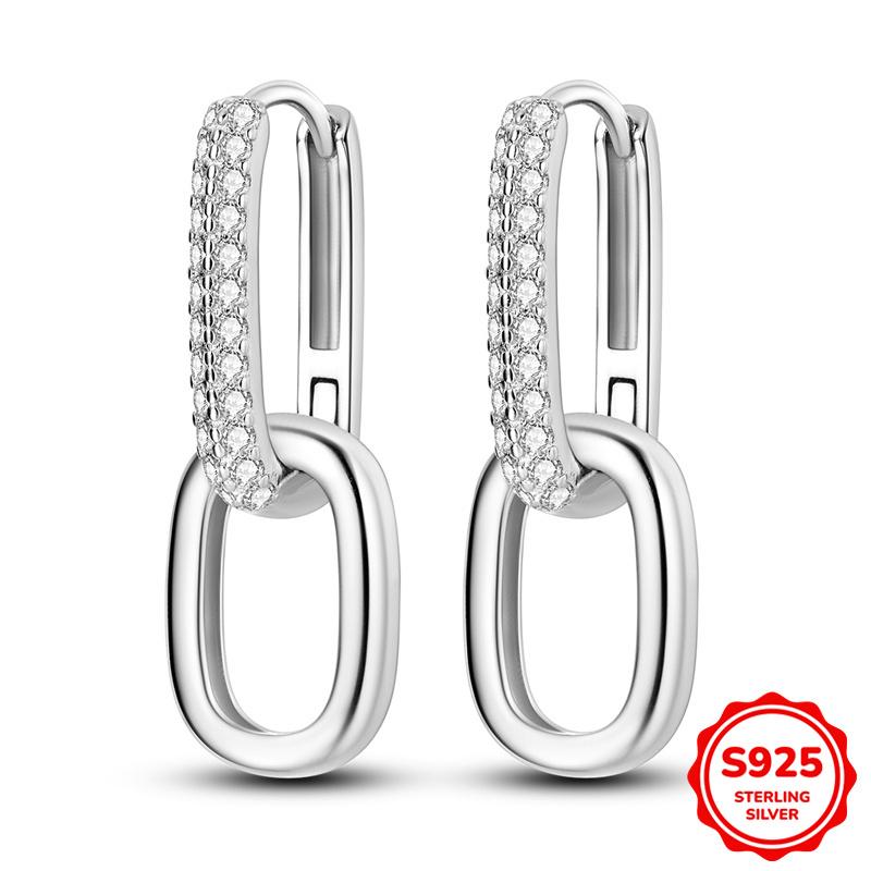 925 Sterling Silver Cubic Zircon Earrings Double  For Women Heart Star Moon Earrings Elegant Birthday Jewelry Gifts