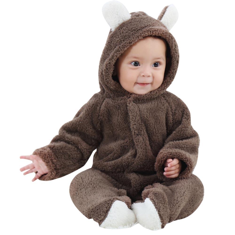Infant Baby Warm Coral Fleece Romper Boy Girl Jumpsuit Bodysuit