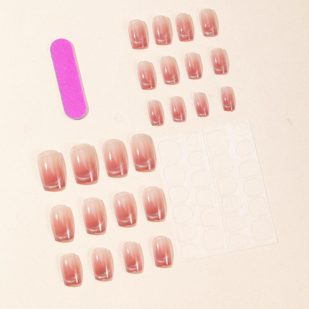 Transparent Cat Eye Nude Pink Square Wearable Nail Tips