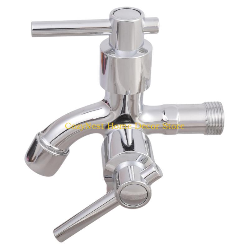 

92MF Double Outlet AntiLeak Zinc Alloy Washing Machine Faucet Water Tap For 2 Appliances Easy Installation Silver Finish срібний