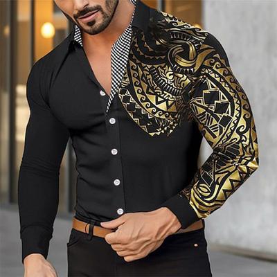 Men's Hawaii Long Sleeve Sleeve Shirt Autumn Men's Hot Gold Printed Shirt Men Large Size Casual Long Sleeve Tops